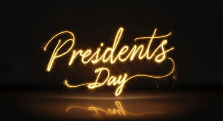 Fototapeta premium Sparkling text of Presidents Day celebration in golden light