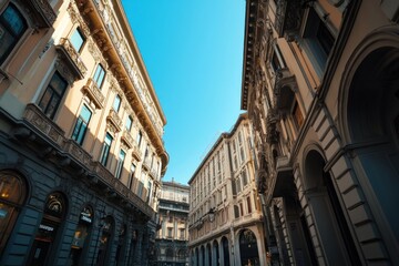 Obraz premium Italian city street, low angle view, sunlight, buildings, travel
