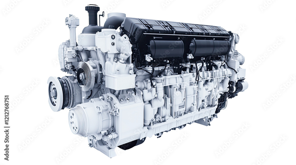 Aufkleber modern, powerful diesel engine isolated on a transparent background, showcasing its intricate compon
