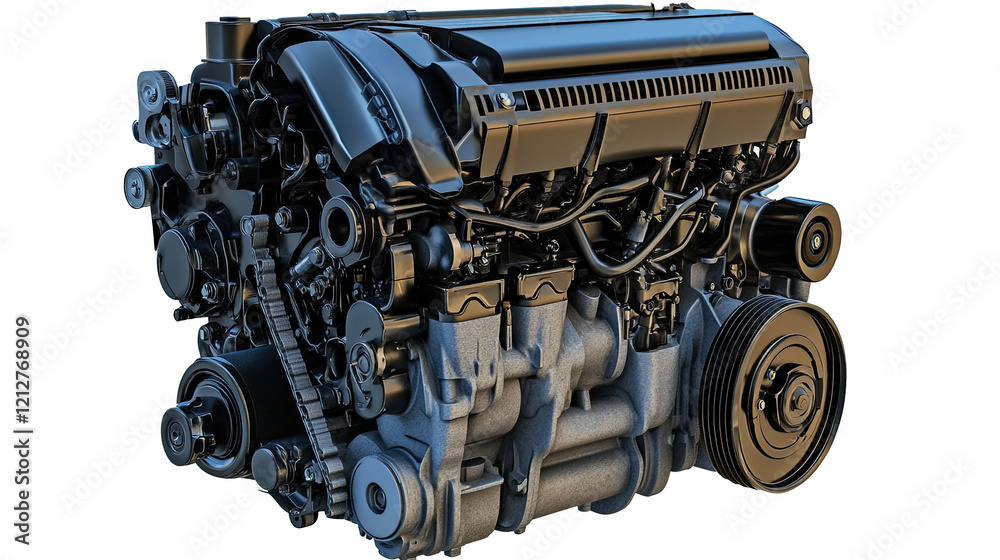 Aufkleber modern, powerful diesel engine isolated on a transparent background, showcasing its intricate compon
