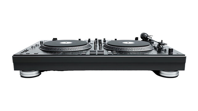 Professional dj turntable playing vinyl record on transparent background - Powered by Adobe