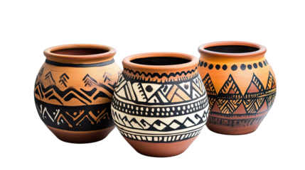 Clay pots showing traditional pottery techniques isolated on transparent background