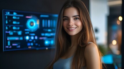 Fototapeta premium Futuristic room interior with modern electronics and illuminated panels