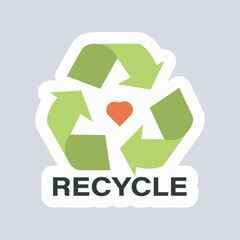 Recycling symbol ecology sticker in flat design. Eco friendly badge. Vector illustration isolated.