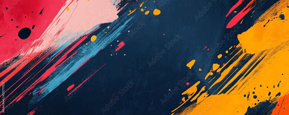 Aufkleber Colorful brush strokes and paint splatters creating dynamic abstract background