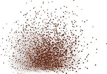 Chocolate and coffee powder, scattered cocoa on a light background. Particles of earth and dust. Brown sand texture.Top view of the cake.