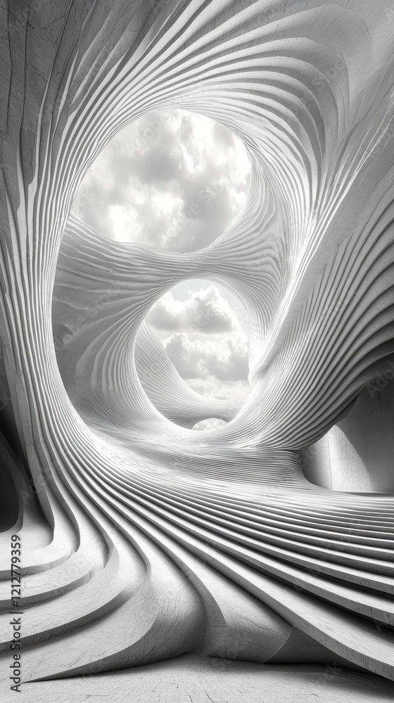 Poster curved lines weave gracefully, creating a mesmerizing abstract landscape. the interplay of light and