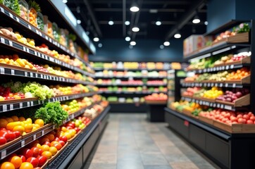 A well-stocked grocery store with an array of fresh produce and products