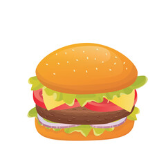 Burger in flat design. Tasty fast food meal, cheeseburger or hamburger. Vector illustration isolated.