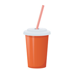 Cola in cup with straw in flat design. Tasty drink to fast food meals. Vector illustration isolated.
