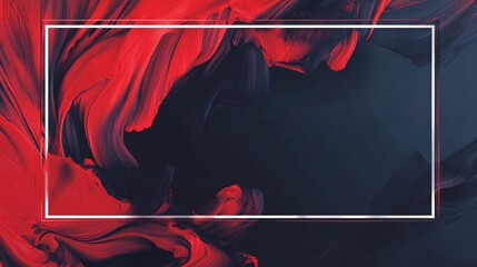 Red and black brushstrokes creating dynamic background with white frame
