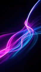 Dynamic neon light trails on black background