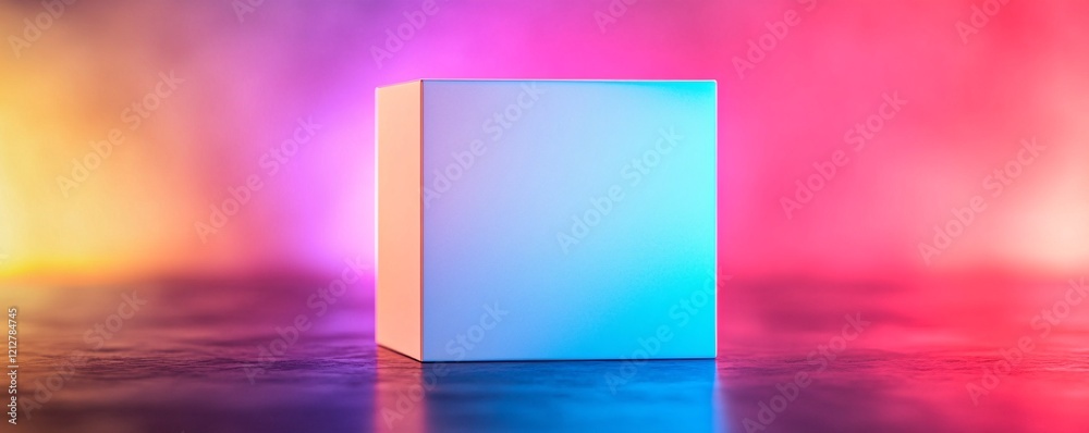 Poster White box illuminated by colorful neon lights creating gradient effect