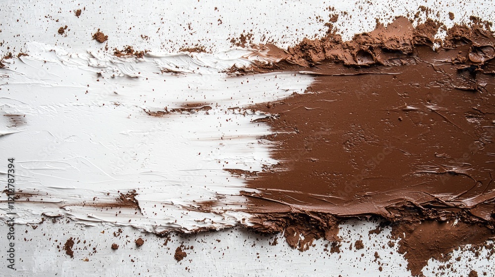 Poster thick layers of mocha mousse and white cream intertwine, creating a stunning visual contrast