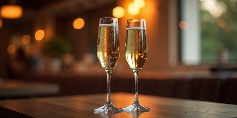 Two glasses of champagne on a table