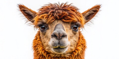 Fototapeta premium Alpaca Portrait - Aerial Photography, Brown Lama Pacos, Isolated