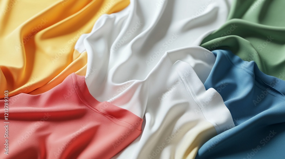 Poster Colorful silk fabrics flowing and creating abstract patterns