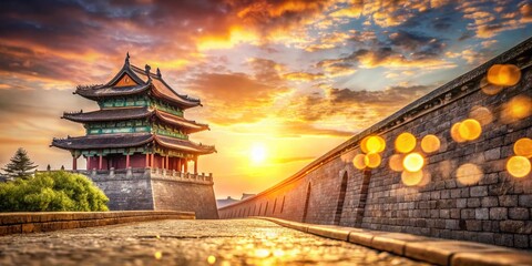 Ancient Chinese Royal Fortress - Bokeh Wall, Epic Architecture, Historical Landmark