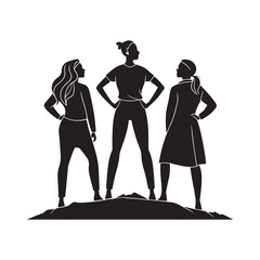 Women United Outlines silhouette vector clipart  illustration black color design