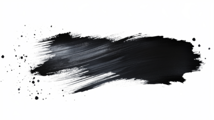 A black brush stroke on a white background. The brush stroke is thick and bold, creating a sense of movement and energy. The black color of the brush stroke contrasts with the white background