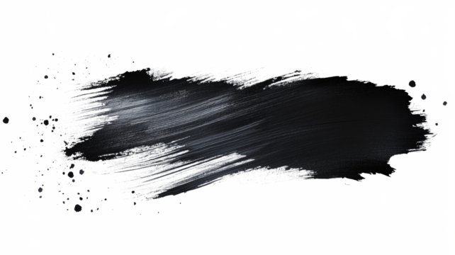 A black brush stroke on a white background. The brush stroke is thick and bold, creating a sense of movement and energy. The black color of the brush stroke contrasts with the white background - Powered by Adobe
