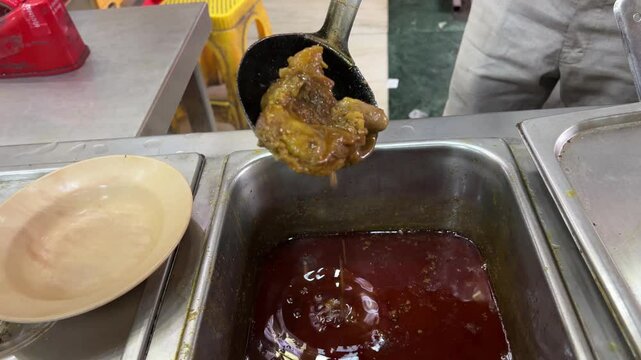 Showing of tender mutton pieces from mutton nihari.