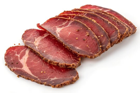 basturma dried cut of different types of meat, isolated on white background