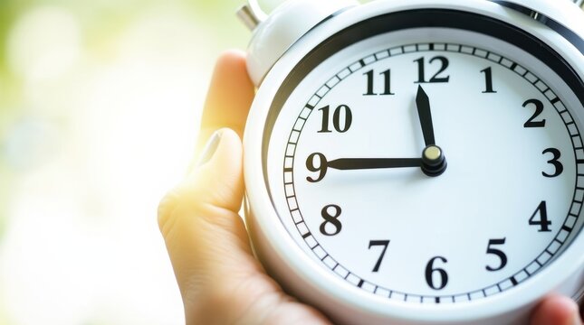 Daylight saving time reminder home clock close-up bright environment handheld viewpoint time management tips