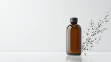 Fototapeta premium 3d mockup Minimalist Bottle with Delicate Flower Captured in Soft Natural Light for Artistic Display