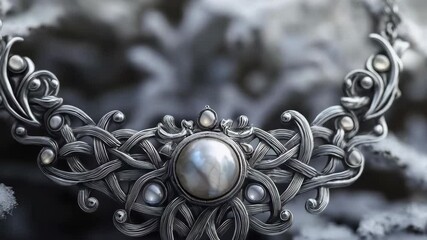 Ornate silver necklace glistening in frosty winter snow - Powered by Adobe