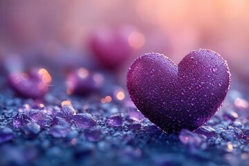 Obraz premium vibrant purple hearts scattered across a soft background, creating a romantic and dreamy atmosphere, with subtle gradients and soft edges that enhance their charm