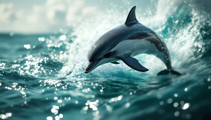 Fototapeta premium Dolphin's Leap: A Majestic Ocean Moment