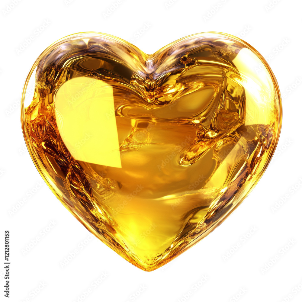 Poster A digitally rendered image depicts a heart shape filled with a flowing golden liquid substance, creating a luxurious and abstract effect.