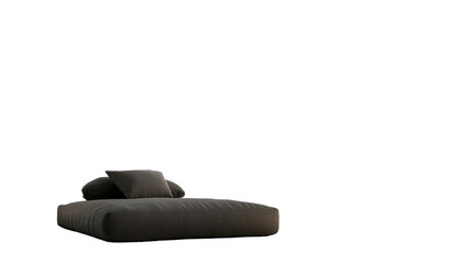A comfortable black sofa with cushions, ideal for a modern living space. transparent background