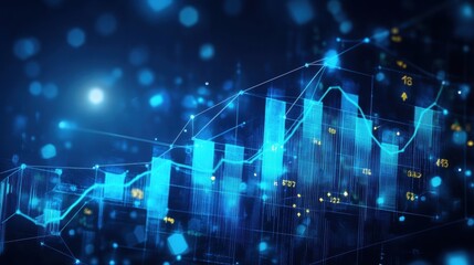 Fototapeta premium Line graph on a blue and black background representing data analysis and statistical trends