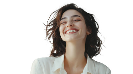 Smiling woman white background png transparent happy vibe concept using for decoration.