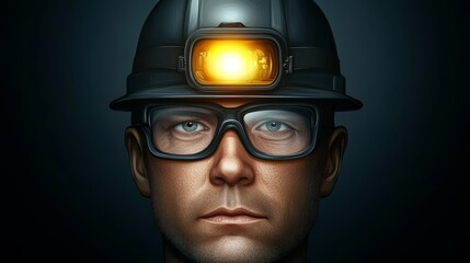 Man in hardhat and glasses, ensuring workplace safety on a construction site detailed portrait of protective gear