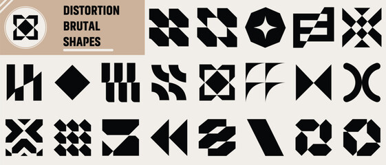 Brutalist abstract geometric shapes. Refraction and distortion glass effect various form, Y2K Geometric design element shapes. vintage stickers,