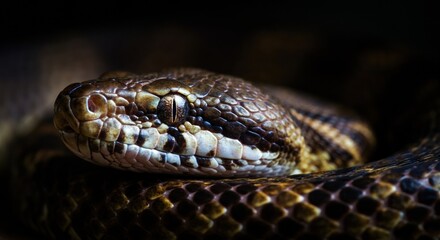 Fototapeta premium Close-up of a snake showcasing its intricate scales and captivating eyes