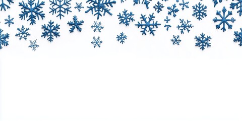 A collection of blue snowflakes spread across a white background, perfect for festive and holiday-themed designs.