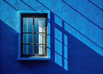 Obraz premium Modern Dark Window on Blue Wall - AI Photography