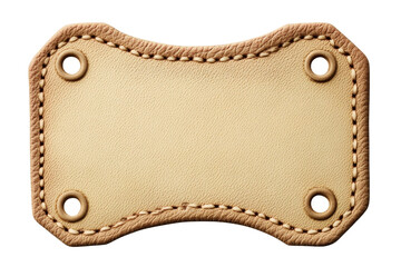 Customizable leather name tag patch for personal or promotional use with a cream finish and elegant stitching