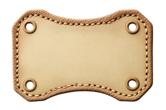 Customizable leather name tag patch for personal or promotional use with a cream finish and elegant stitching