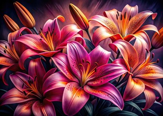 Fototapeta premium Monochrome Lily Flowers Hand-Drawn Art Background