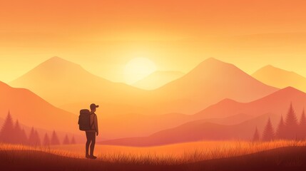 Obraz premium Solitary figure embraces majestic sunset vista from hilltop vantage point witness
