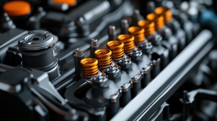 Naklejka premium Detailed Close-Up of Engine Components Showcasing Precision Engineering and Innovative Design Elements