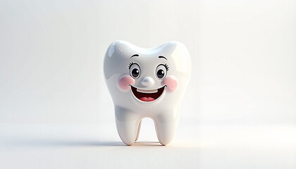 Smiling cartoon tooth on white background