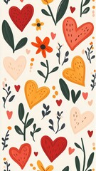 Minimalist love card design, hearts, floral motifs, pastel color palette, Valentine's Day or for phone case 