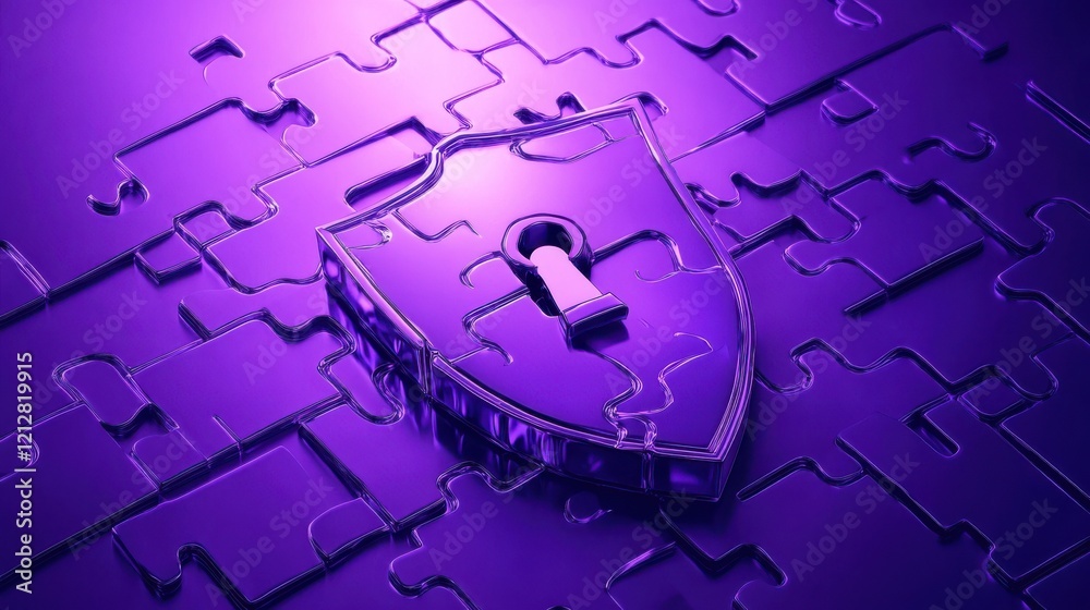 Poster programmer with jigsaw shield system monitoring network traffic. firewall, network security system a