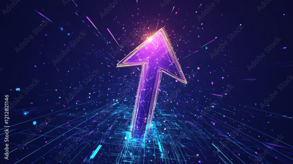Poster abstract technology background with glowing lines and arrows in a dynamic digital environment